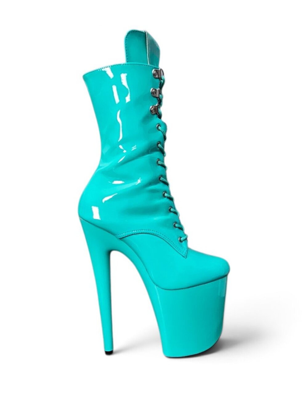 Hella Heels Lipkit Minted Lace Up Platform Closed Toe Patent Ankle Boots Size 7